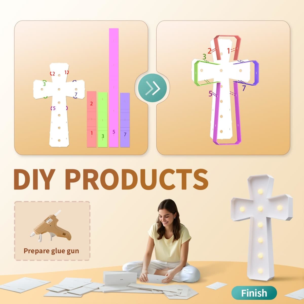 imprsv 3FT Marquee Cross for Baptism Decorations for Girl Boy, Large Light Up Cross for Bautizo Decorations, Big Marquee Mosaic Frame for Baptism First Holy Communion Party Decor thumbnail 2