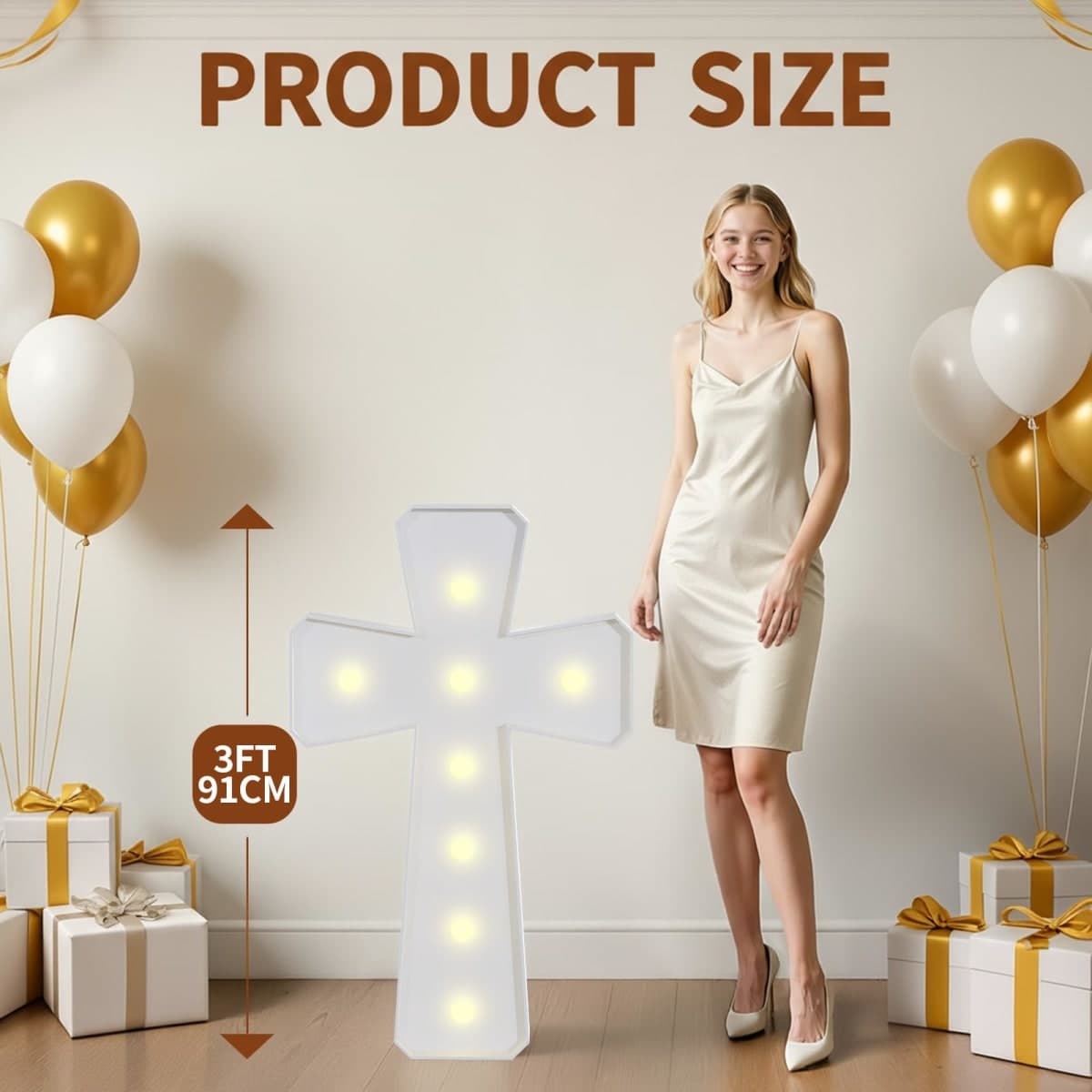 imprsv 3FT Marquee Cross for Baptism Decorations for Girl Boy, Large Light Up Cross for Bautizo Decorations, Big Marquee Mosaic Frame for Baptism First Holy Communion Party Decor thumbnail 5