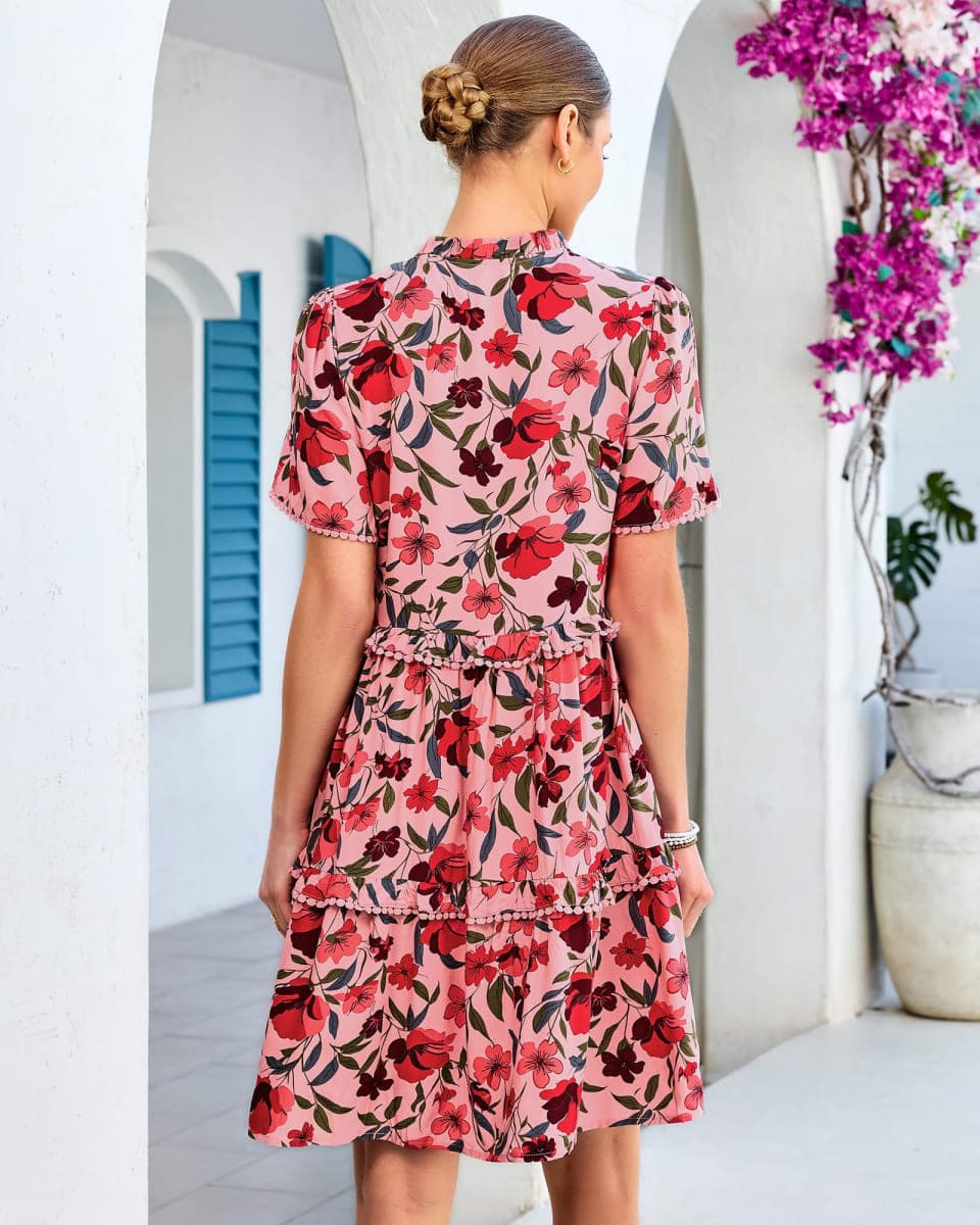 GRAPENT Wedding Guest Dresses for Women Vacation Western Ruffle Dress Floral Spring Boho Babydoll Ladies Floral Casual Summer Dress, Pink Floral, S, US Size 4 to 6 thumbnail 3