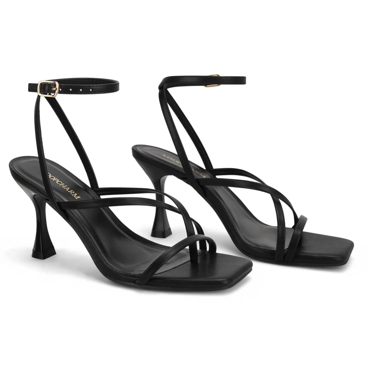 LOOPCHARM Women's Kitten Heel Sandals Strappy Square Open Toe Buckle Ankle Strap Shoes for Weddings,Parties and Casual Outdoor, Black Pu, 8.5 thumbnail 4