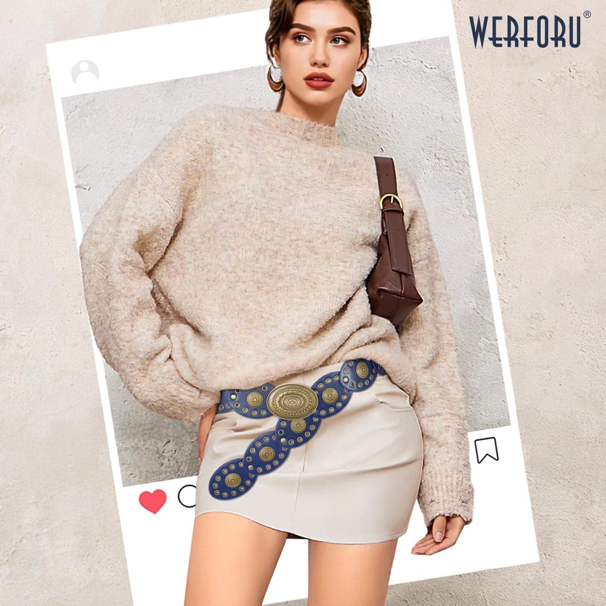 Women Western Disc Belt, Navy Blue-style 11, M:Length 47"：Fit Waist Size Below 43" thumbnail 3