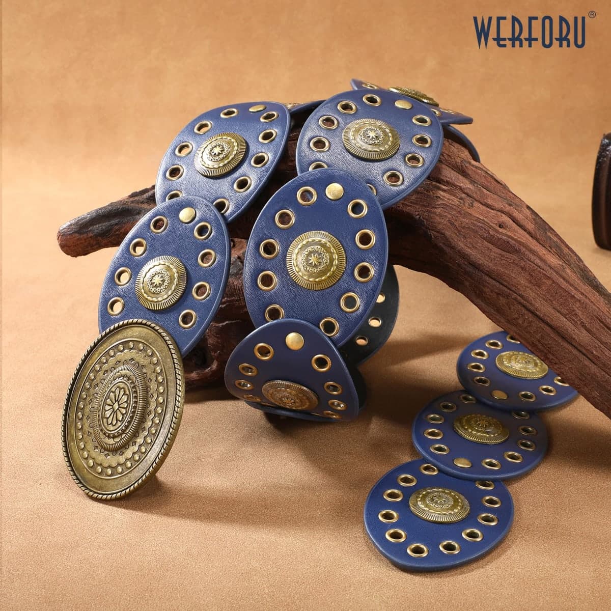 Women Western Disc Belt, Navy Blue-style 11, M:Length 47"：Fit Waist Size Below 43" thumbnail 4
