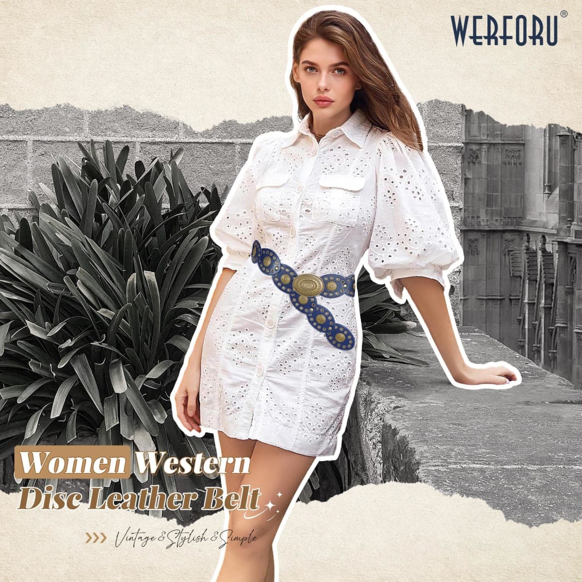 Women Western Disc Belt, Navy Blue-style 11, M:Length 47"：Fit Waist Size Below 43" thumbnail 5