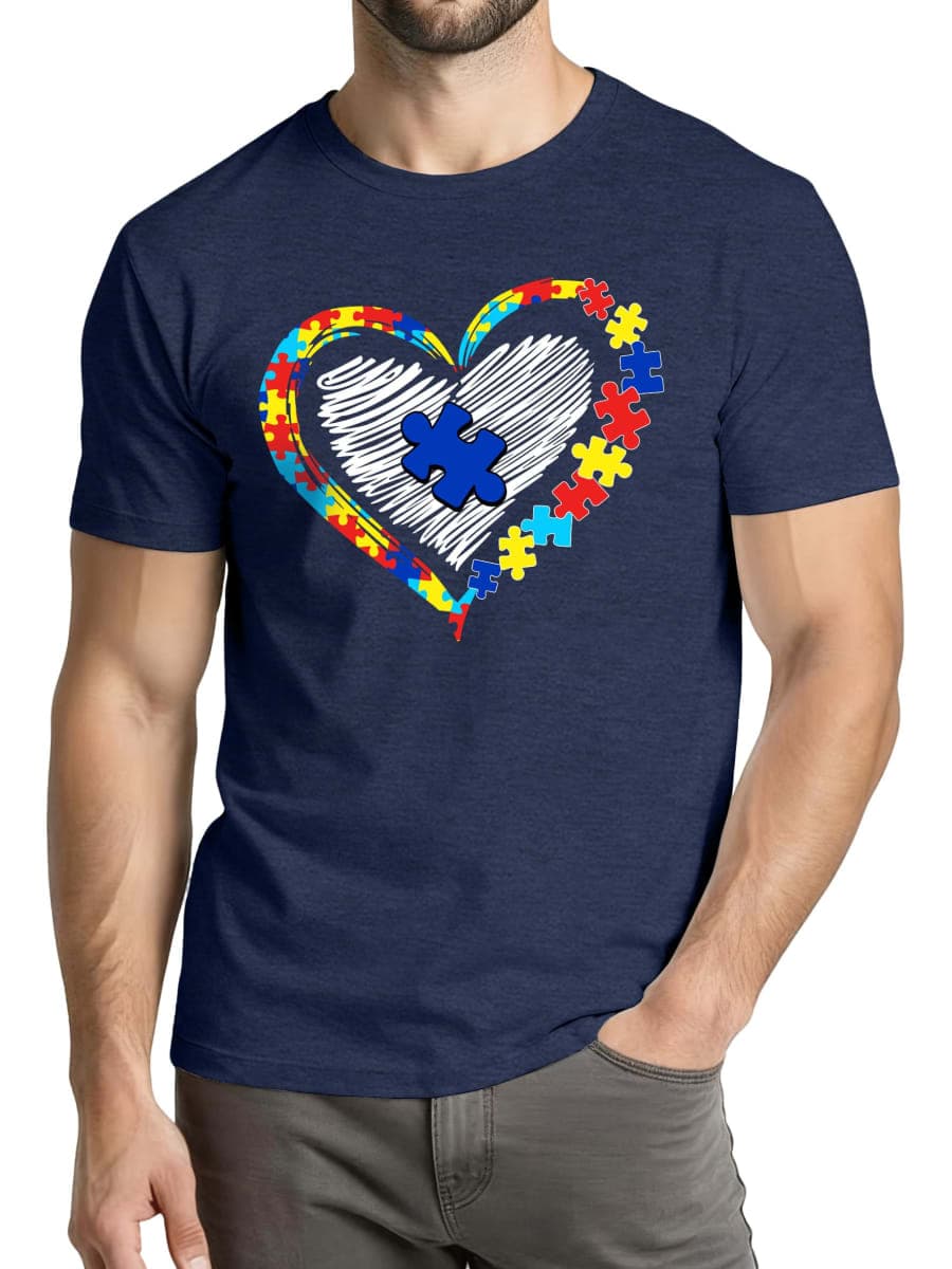 Autism Awareness Shirt Men Autism Acceptance T Shirt Autistic Support Shirts Puzzle Graphic Tee Short Sleeve Tops, Darkblue, XX-Large thumbnail 2