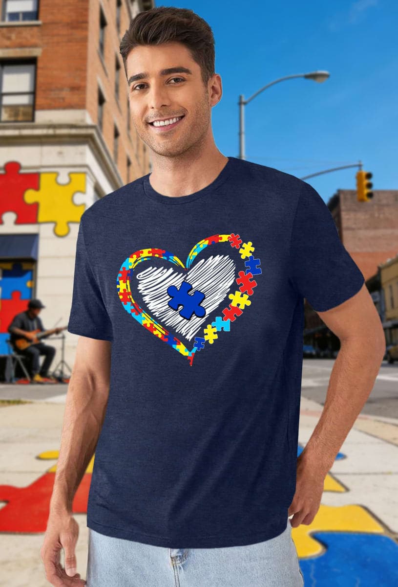 Autism Awareness Shirt Men Autism Acceptance T Shirt Autistic Support Shirts Puzzle Graphic Tee Short Sleeve Tops, Darkblue, XX-Large thumbnail 3