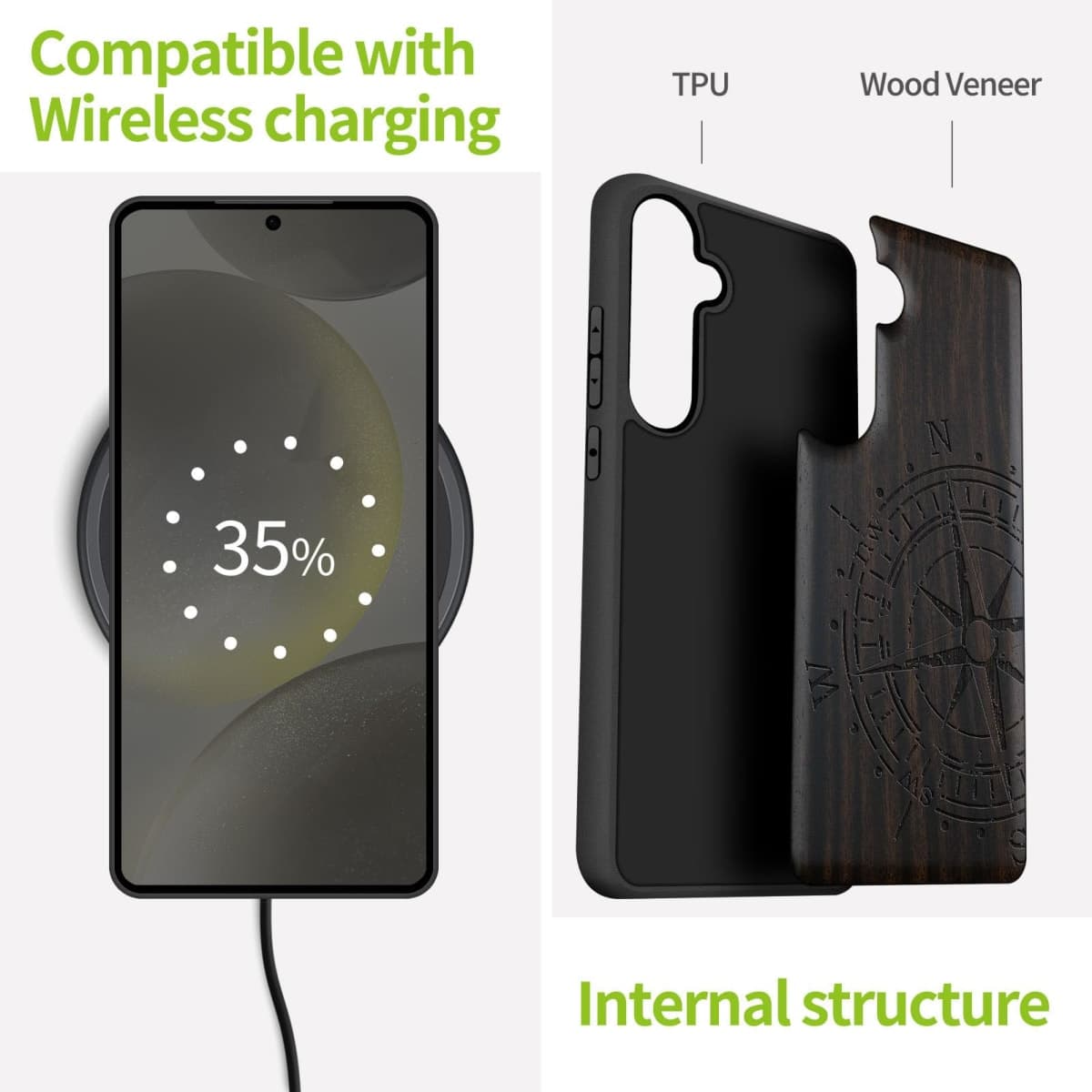 Carveit Wood Case for Galaxy S25 Case, (American Flag-Rosy) thumbnail 5