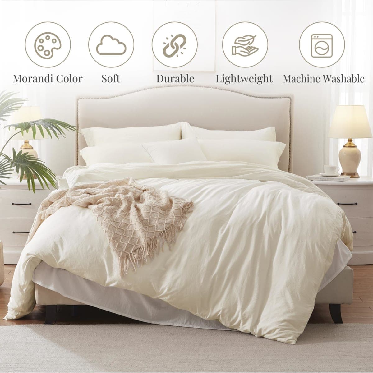 MILDLY Super Soft Duvet Cover - 100% Washed Microfiber Off White Comforter Cover Set 3 Pieces with Zipper Closure & Corner Ties thumbnail 2