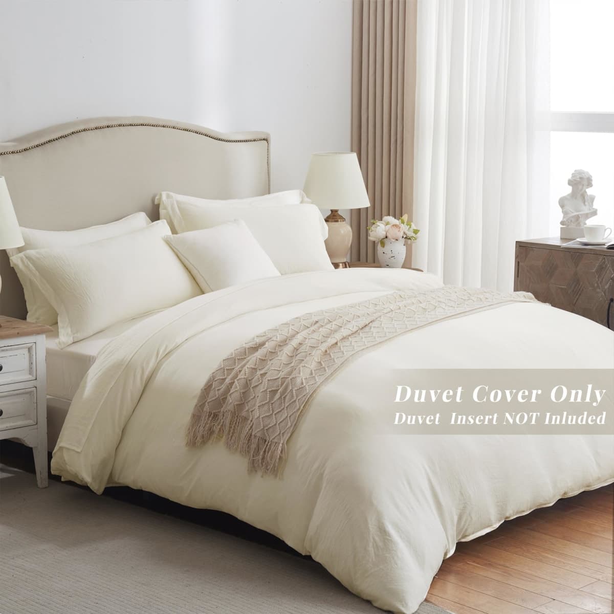 MILDLY Super Soft Duvet Cover - 100% Washed Microfiber Off White Comforter Cover Set 3 Pieces with Zipper Closure & Corner Ties thumbnail 4