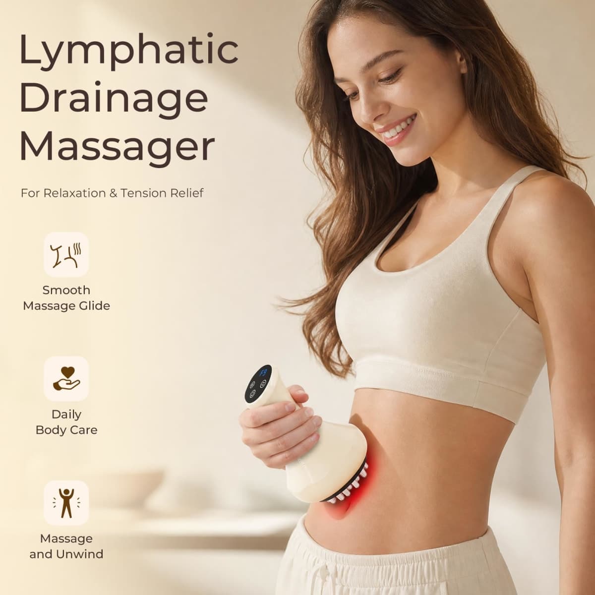 swancode Lymphatic Drainage Massager & Handheld Body Sculpting Machine for Legs, Arms, Belly & Body Massage, Anti Cellulite Massage Tool with Red-Light, 9-Level Heat & Vibration for Relaxation thumbnail 2