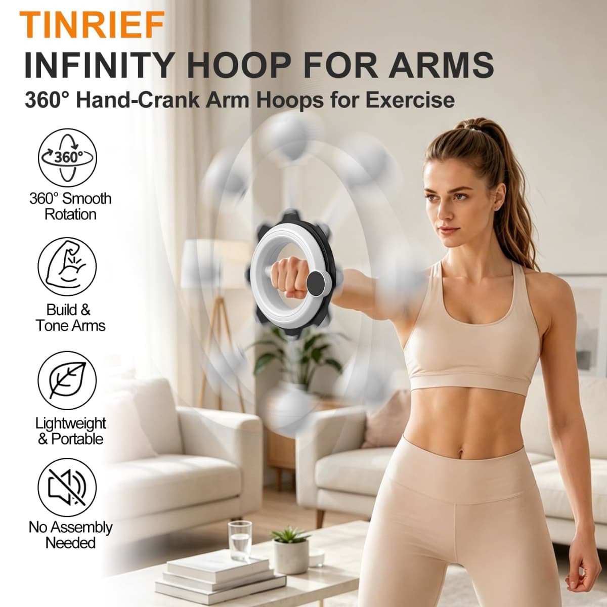 Infinity Hoop for Arms 360° Hand-Crank Arm Hoops for Exercise – Forearm, Chest, Shoulder & Arm Muscle Training Fitness Equipment, Arm Toner for Home & Gym Workouts for Men and Women, White thumbnail 2