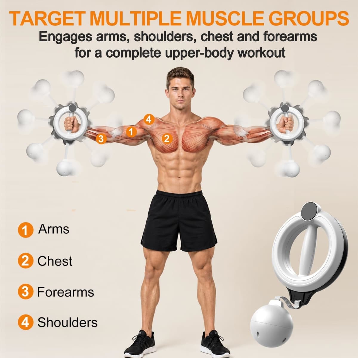 Infinity Hoop for Arms 360° Hand-Crank Arm Hoops for Exercise – Forearm, Chest, Shoulder & Arm Muscle Training Fitness Equipment, Arm Toner for Home & Gym Workouts for Men and Women, White thumbnail 4