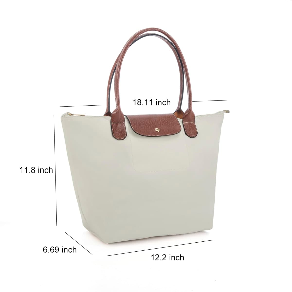 dassymia Tote Bag for Women Foldable Shoulder Bag Nylon Weekend Hobo Handbag, Paper White, One Size thumbnail 4