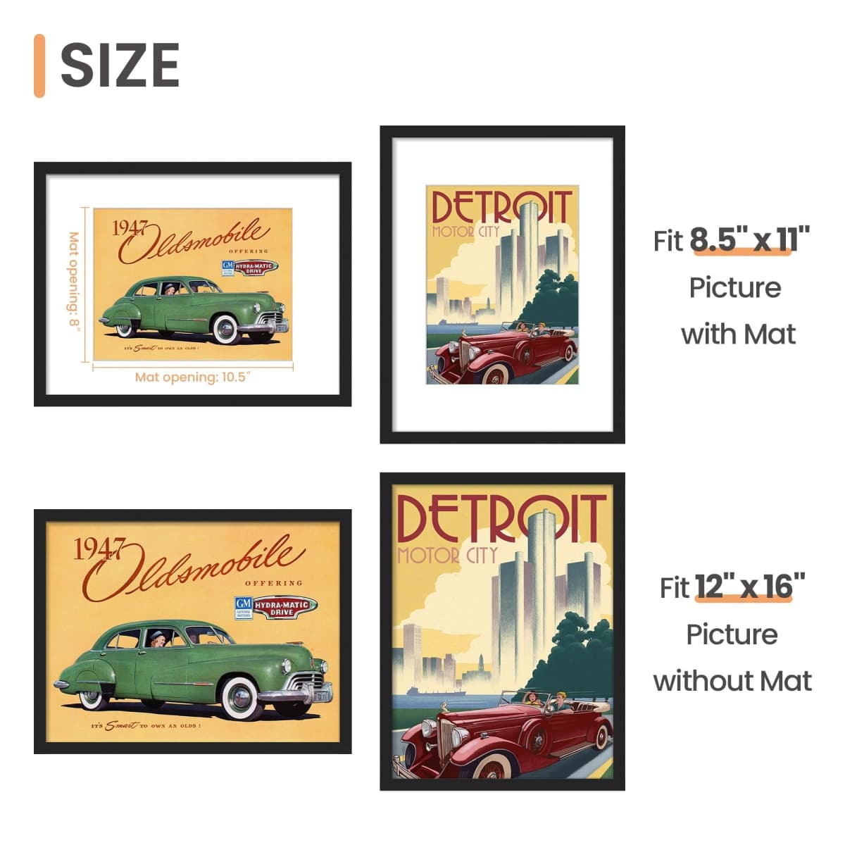 upsimples 12x16 Picture Frame, Display Pictures 8.5x11 with Mat or 12x16 Without Mat, Wall Hanging Photo Frames, Black thumbnail 3