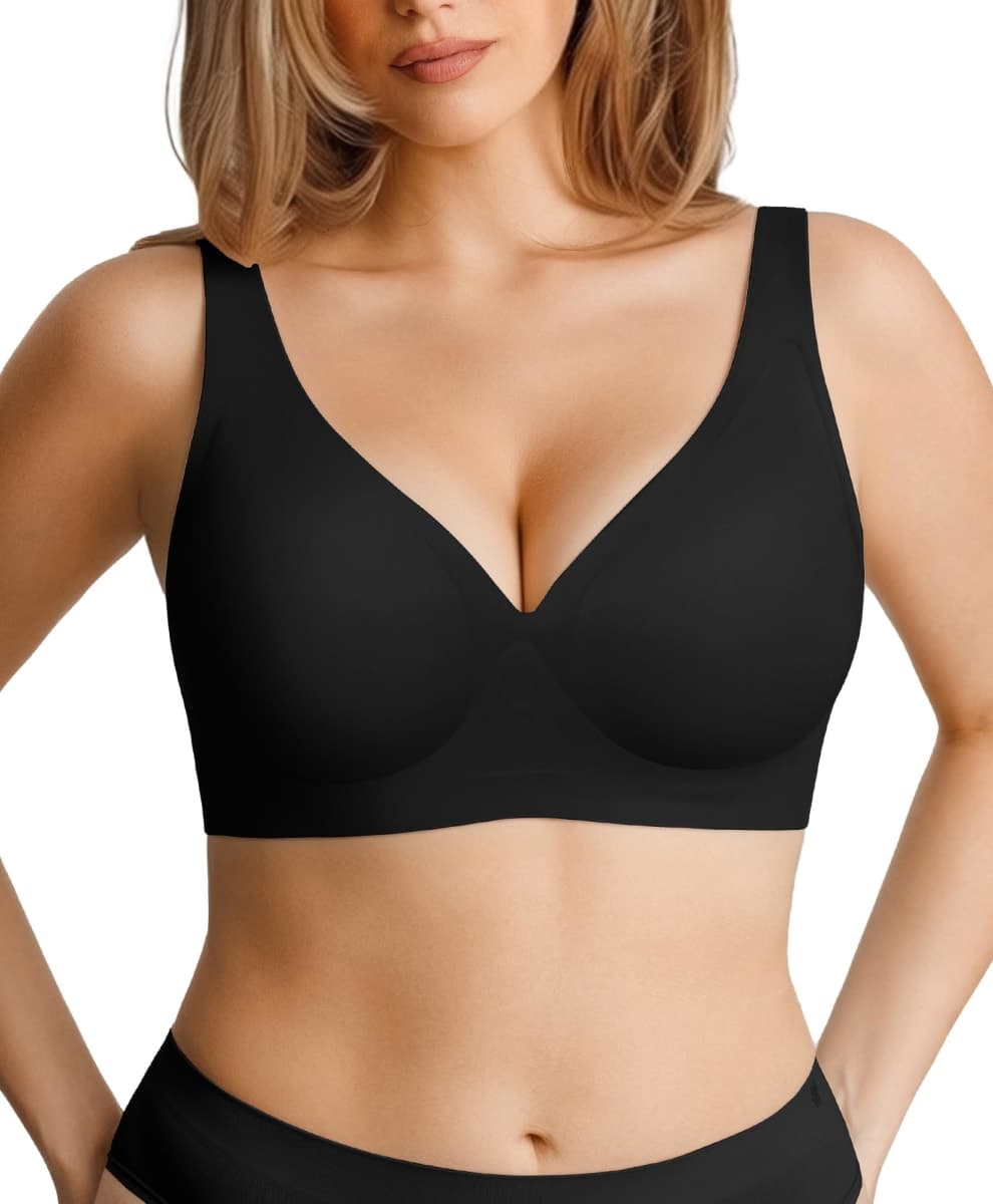 Popilush Bras for Women with Adjustable Straps, Black, Medium