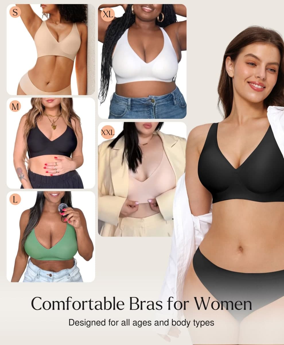 Popilush Bras for Women with Adjustable Straps, Black, Medium thumbnail 5