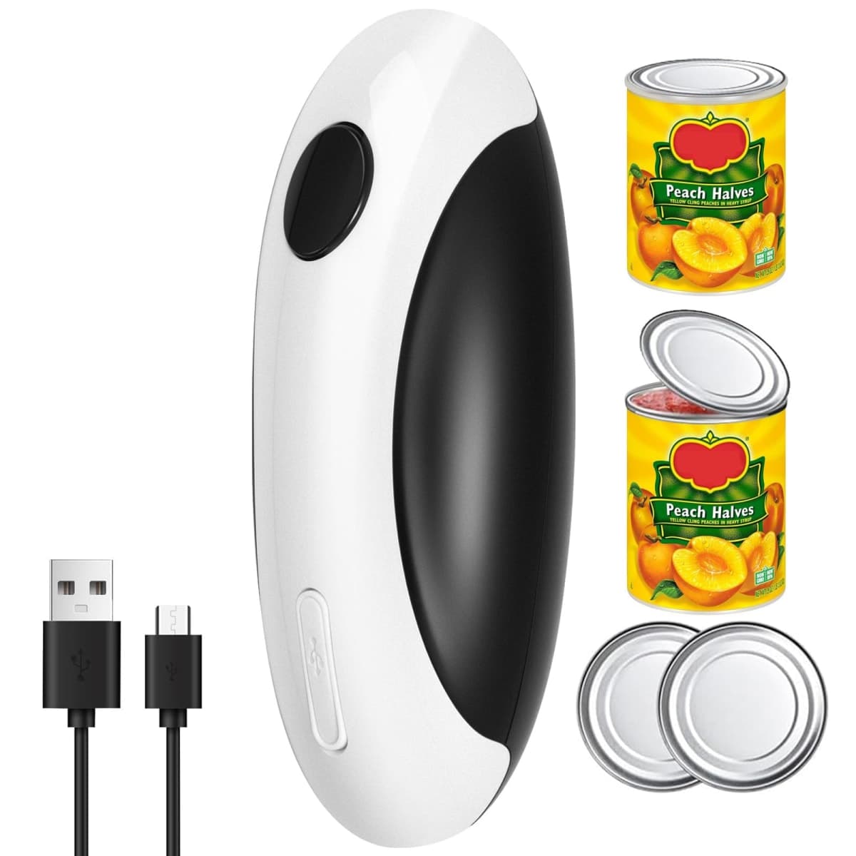 Auto Electric Can Opener: Open Your Cans with A Simple Press of Button - Automatic, Hands Free, Smooth Edge, Food-Safe, Black and White