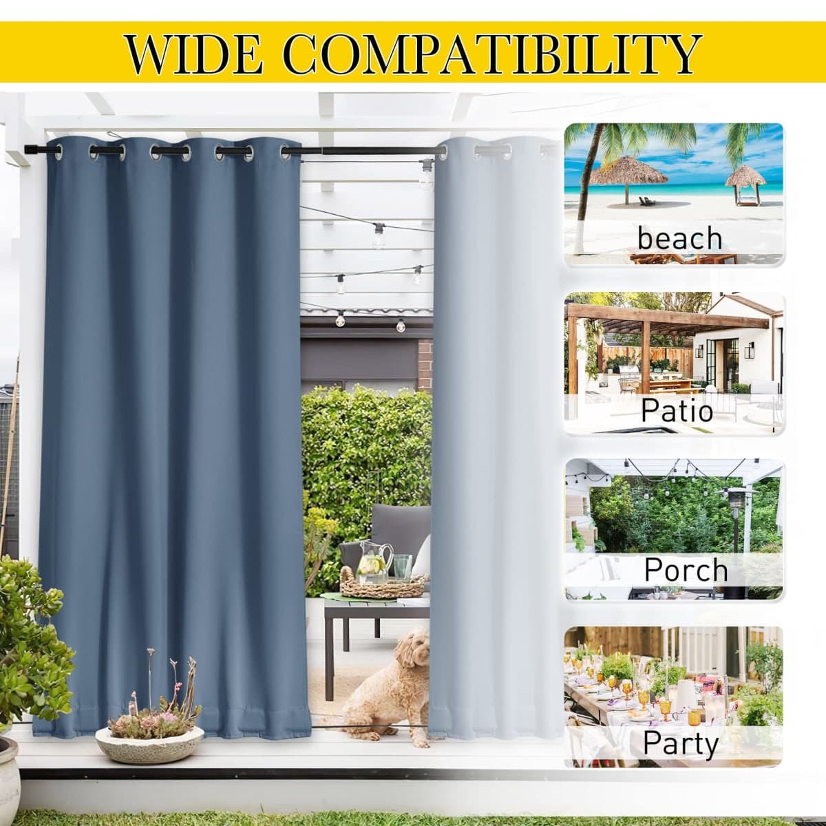 NICETOWN 2 Panels Fixed Stone Blue Outdoor Curtains for Patio Waterproof, Top & Bottom Grommet & Back Tab Windproof Drapes Thermal Insulated Blackout Outdoor Blinds for Porch/Gazebo, W52 x L84 thumbnail 5