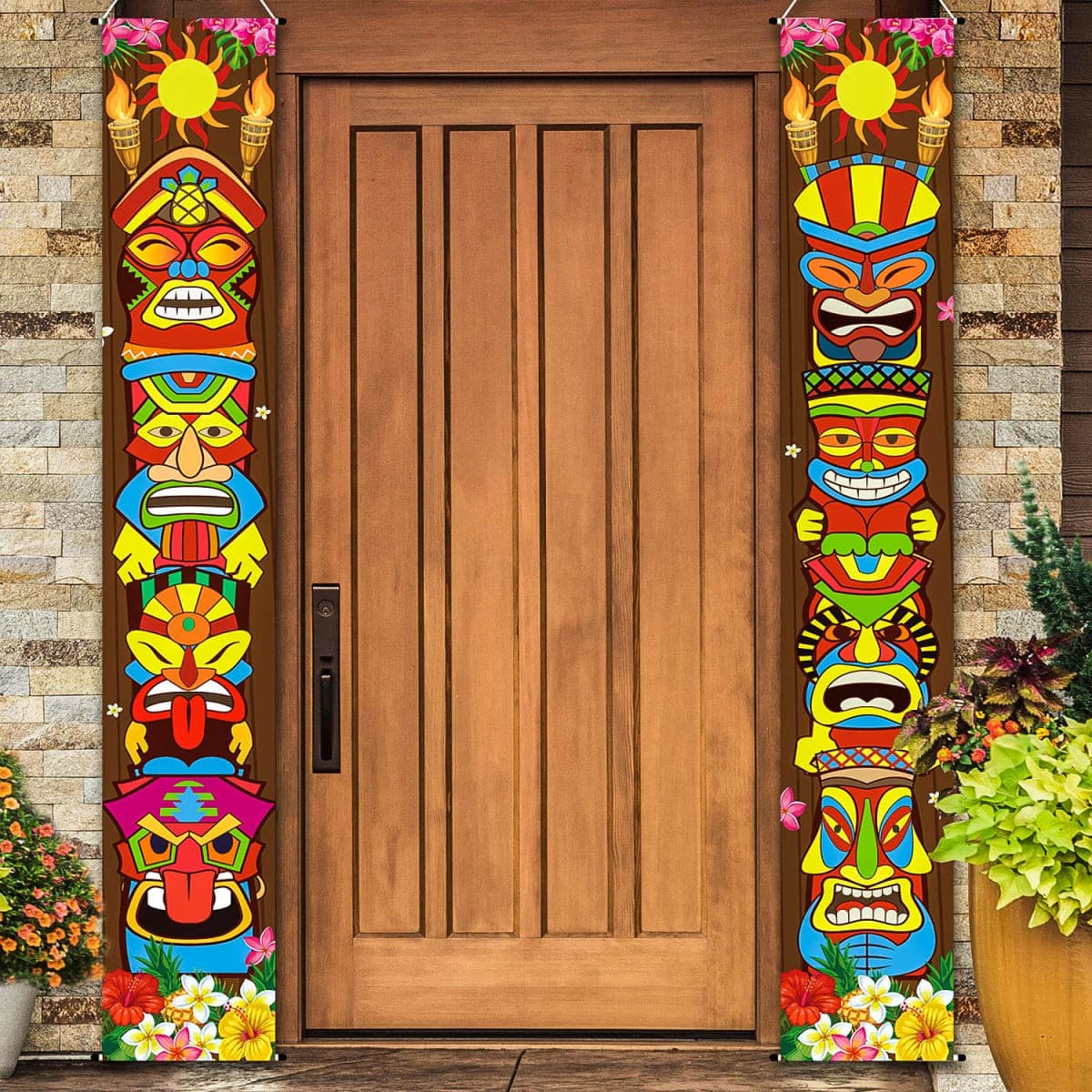 Frienda Tiki Party Decorations Hawaiian Luau Party Decoration Supplies Tiki Banner Totem Door Sign for Hawaii Tropical Decor Aloha Tropical Birthday Wall Hanging Decor Supplies