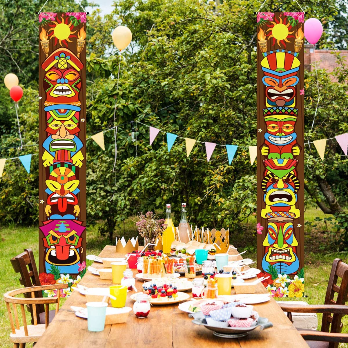 Frienda Tiki Party Decorations Hawaiian Luau Party Decoration Supplies Tiki Banner Totem Door Sign for Hawaii Tropical Decor Aloha Tropical Birthday Wall Hanging Decor Supplies thumbnail 2