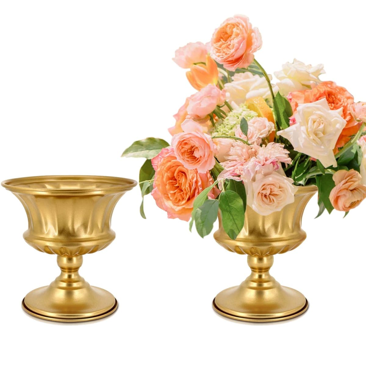 AZXTOPSEZ Gold Vase for Centerpieces Compote Bowl: Wedding Pedestal Vase 5.9 Inch Metal Flower Urn for Table Party Home Decor Set of 2