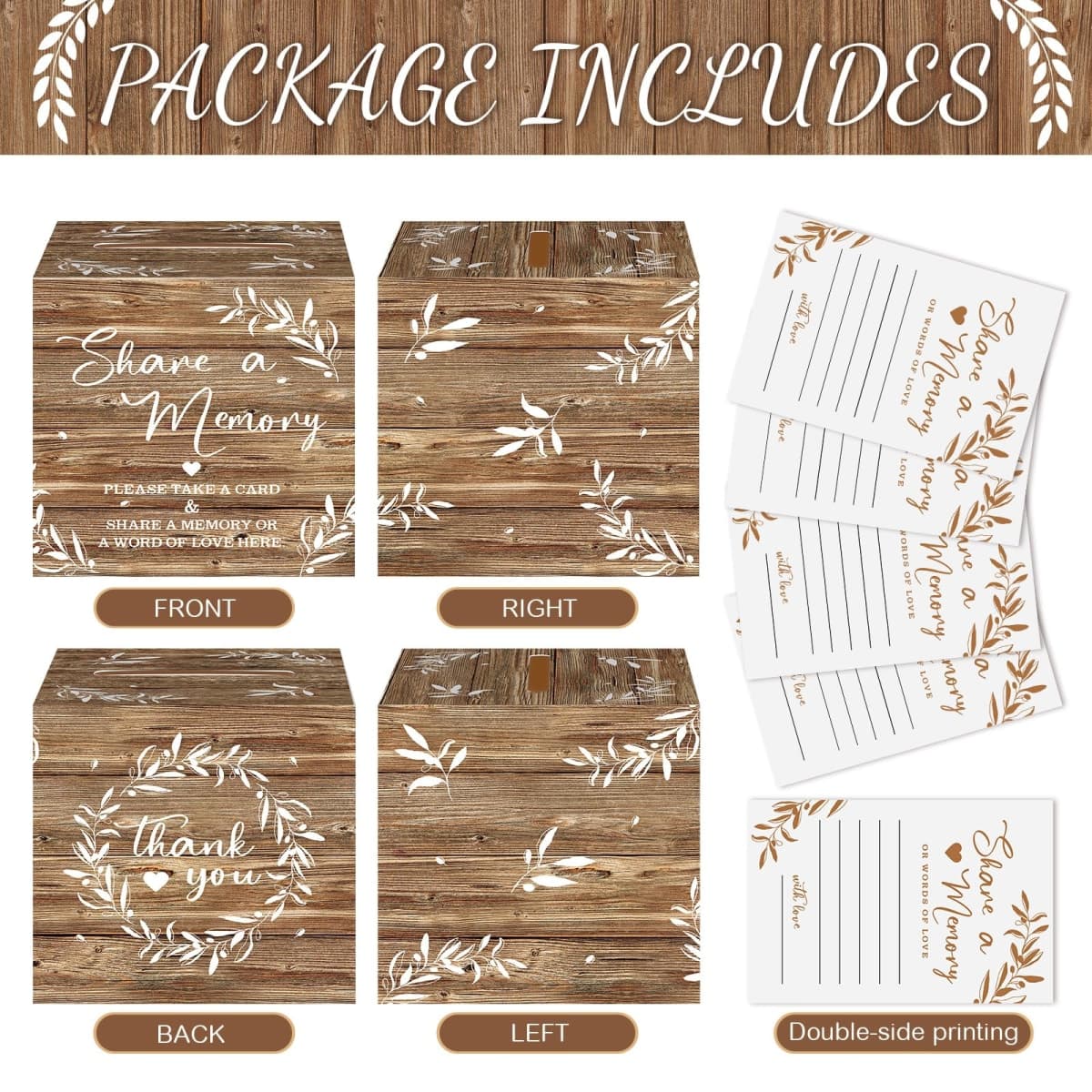 Pajean 50 Pcs Share a Memory Cards for Collections of Life, Memory Cards Box for Guest Ideas Funeral Graduation Wedding Bridal Shower Birthday Anniversary Retirement(Wood Color) thumbnail 3