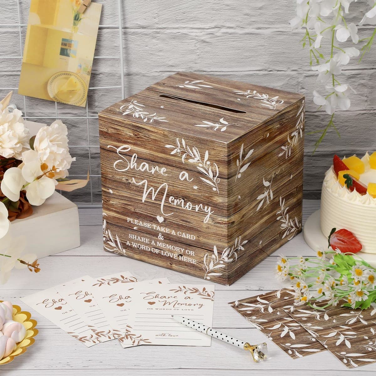 Pajean 50 Pcs Share a Memory Cards for Collections of Life, Memory Cards Box for Guest Ideas Funeral Graduation Wedding Bridal Shower Birthday Anniversary Retirement(Wood Color) thumbnail 5