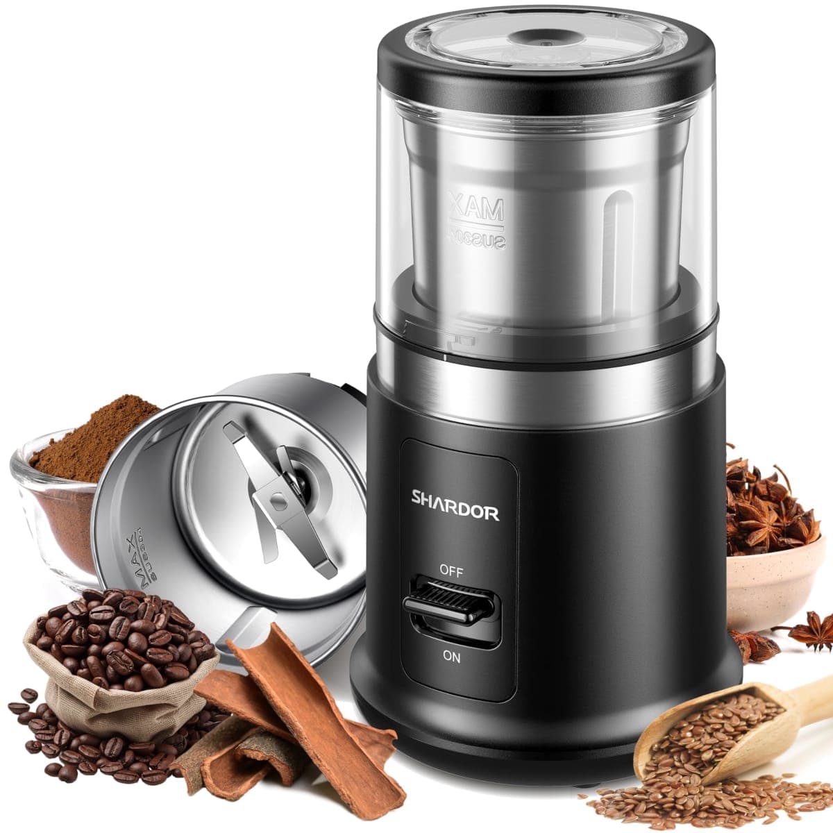 SHARDOR One Touch Coffee Grinder Electric, Spice, Herb, for Coffee Bean Spices and Seeds with 1 Removable Stainless Steel Bowl, Dry Grinder,Matte Black