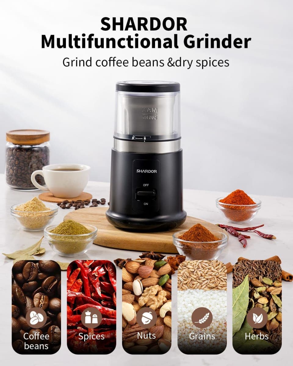 SHARDOR One Touch Coffee Grinder Electric, Spice, Herb, for Coffee Bean Spices and Seeds with 1 Removable Stainless Steel Bowl, Dry Grinder,Matte Black thumbnail 2