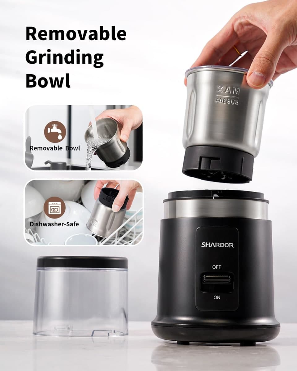 SHARDOR One Touch Coffee Grinder Electric, Spice, Herb, for Coffee Bean Spices and Seeds with 1 Removable Stainless Steel Bowl, Dry Grinder,Matte Black thumbnail 3