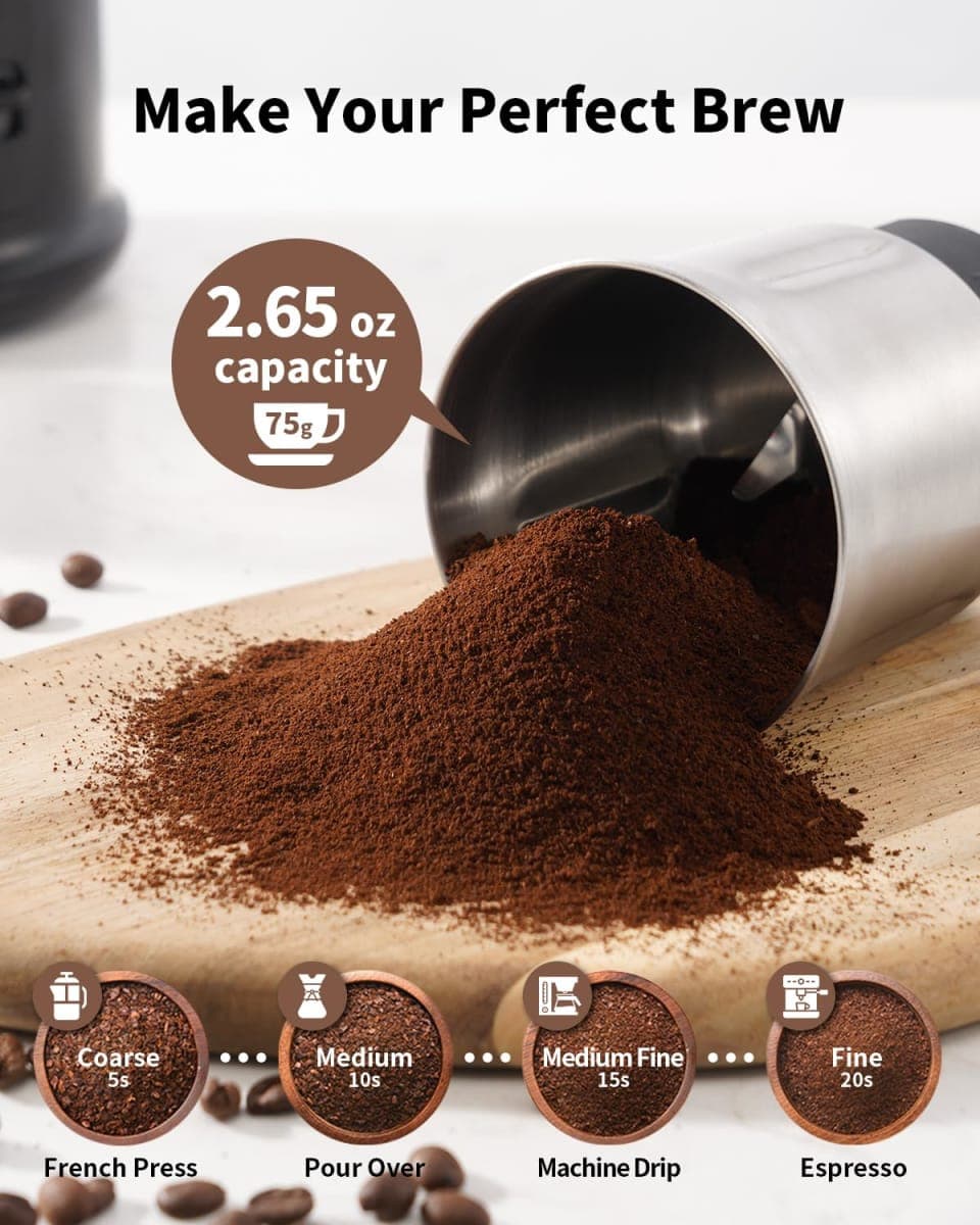 SHARDOR One Touch Coffee Grinder Electric, Spice, Herb, for Coffee Bean Spices and Seeds with 1 Removable Stainless Steel Bowl, Dry Grinder,Matte Black thumbnail 4