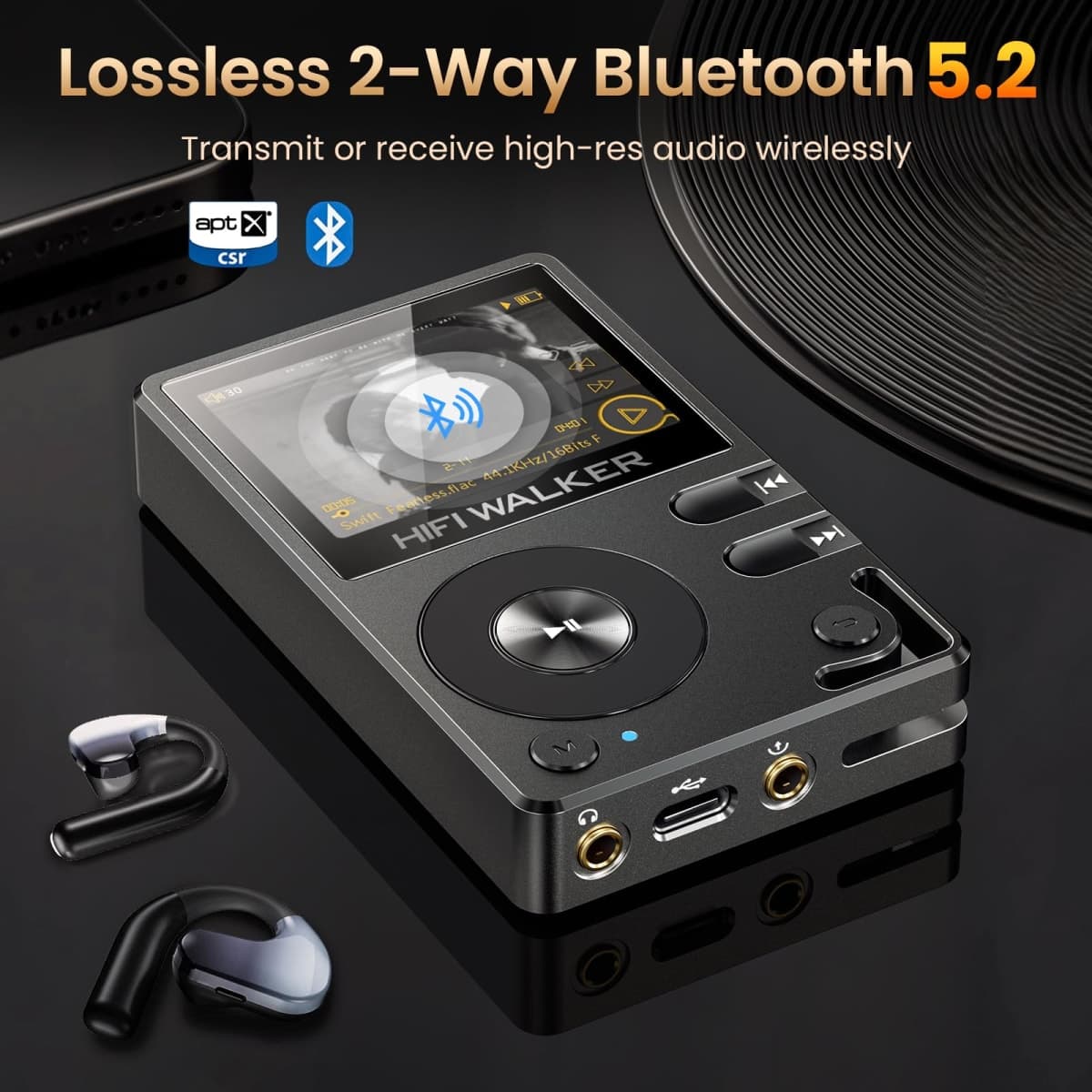 HIFI WALKER H2 HiFi MP3 Player with Bluetooth, Lossless DSD DAC FLAC, High Resolution Music Player, Portable Audio Player with 128GB Memory, Supports up to 512GB thumbnail 5