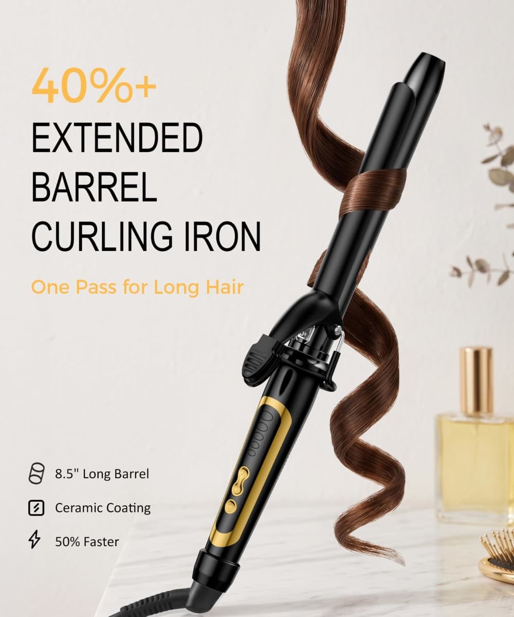 Lanvier 1 Inch Extra Long Hair Curling Iron with Ceramic Tourmaline Barrel, Professional Hair Curler up to 450°F with Dual Voltage for Worldwild Use, Hair Waving Style Tool for Girls&Women–Black thumbnail 2