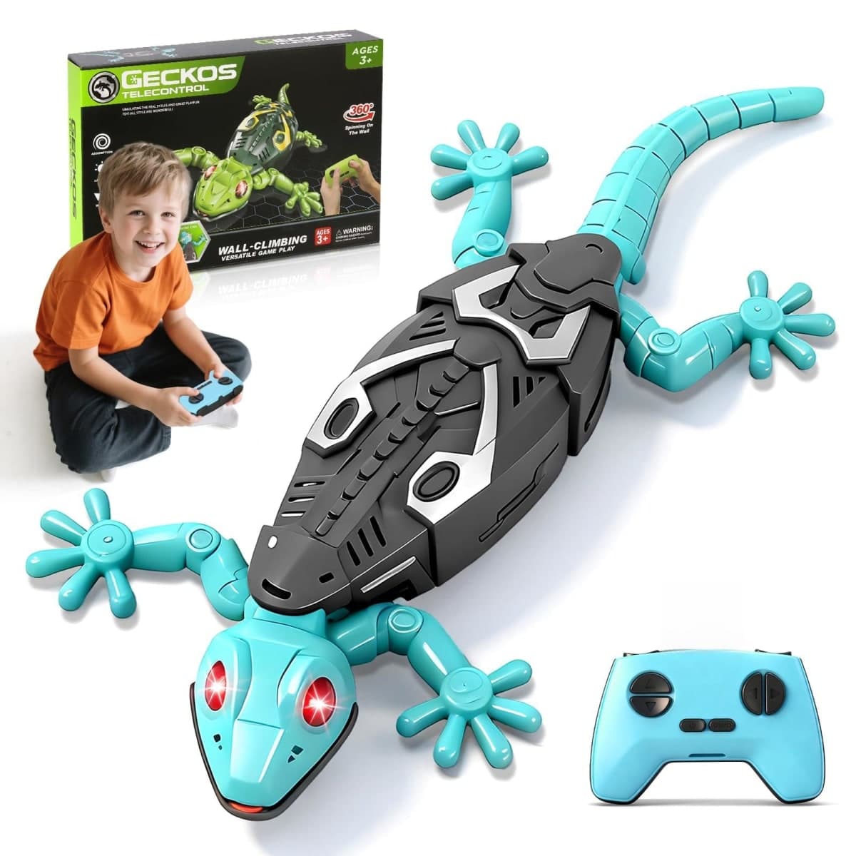 KETIEE RC Wall Crawler Gecko: Wall Climbing Gecko Toy for Kids, Remote Control Climbing Lizard with Led Glowing Eyes, Rechargeable Floor Ceiling Crawling Robot Prank Toy, Gift for Boy Girl 3+Years Old