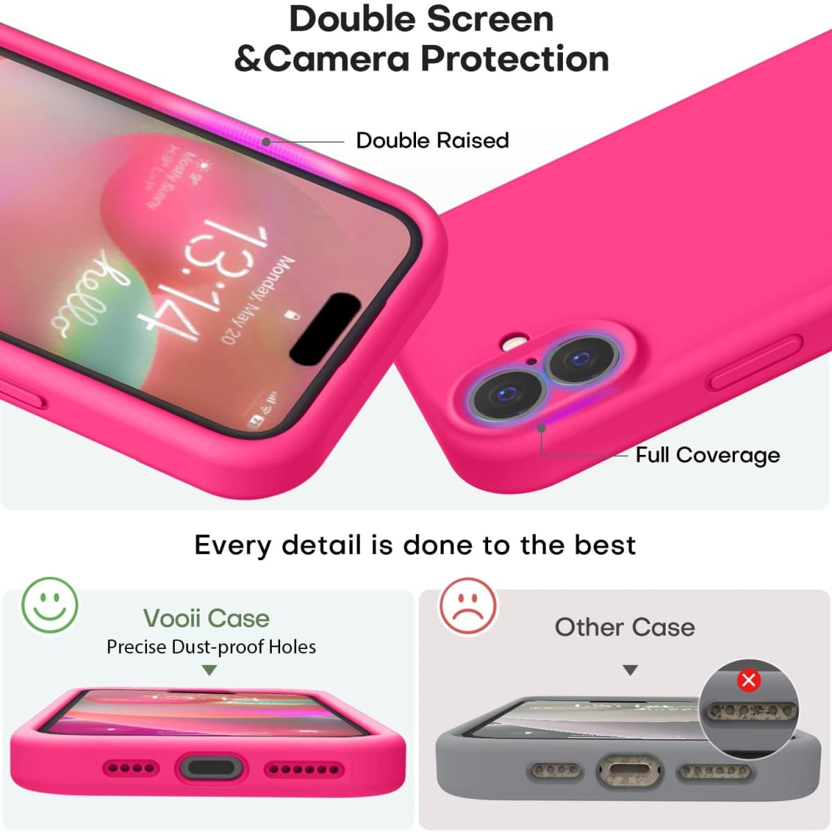 Vooii Compatible with iPhone 16 Plus Case, Liquid Silicone Upgrade [Camera Protection] [Soft Anti-Scratch Microfiber Lining] Shockproof Phone Case for iPhone 16 Plus 6.7 inch - Hot Pink thumbnail 3
