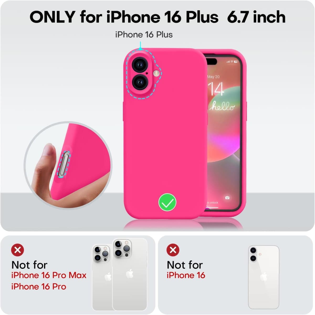 Vooii Compatible with iPhone 16 Plus Case, Liquid Silicone Upgrade [Camera Protection] [Soft Anti-Scratch Microfiber Lining] Shockproof Phone Case for iPhone 16 Plus 6.7 inch - Hot Pink thumbnail 5