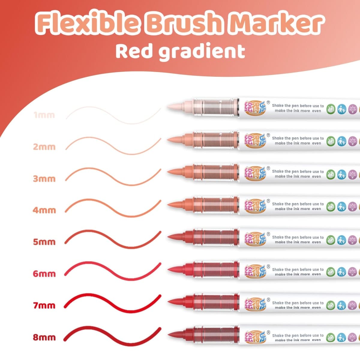 Guangna Red Acrylic Paint Pens 8 Color, Acrylic Paint Markers Red, Brush Tip Paint Markers for Rock Painting, Wood Glass Ceramic Canvas Stone DIY Crafts Making Art Supplies thumbnail 2