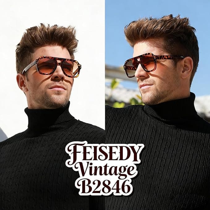 FEISEDY Vintage Aviator Sunglasses Double Bridge Women Men Large Square Thick Frame Trendy Eyewear UV400 B2846 thumbnail 2
