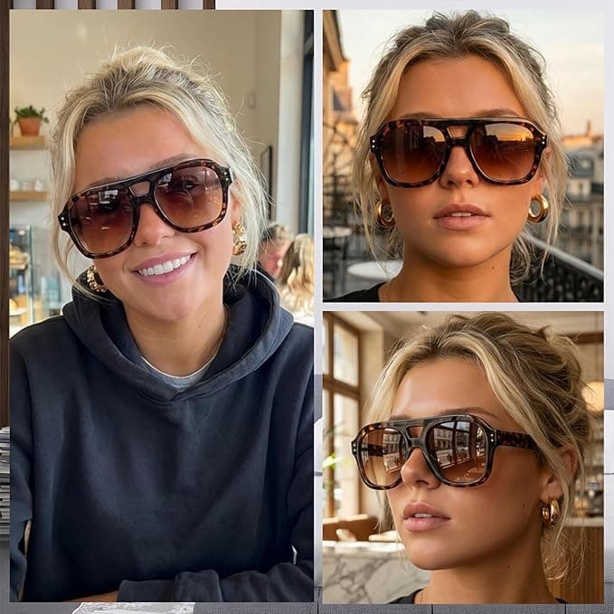FEISEDY Vintage Aviator Sunglasses Double Bridge Women Men Large Square Thick Frame Trendy Eyewear UV400 B2846 thumbnail 3