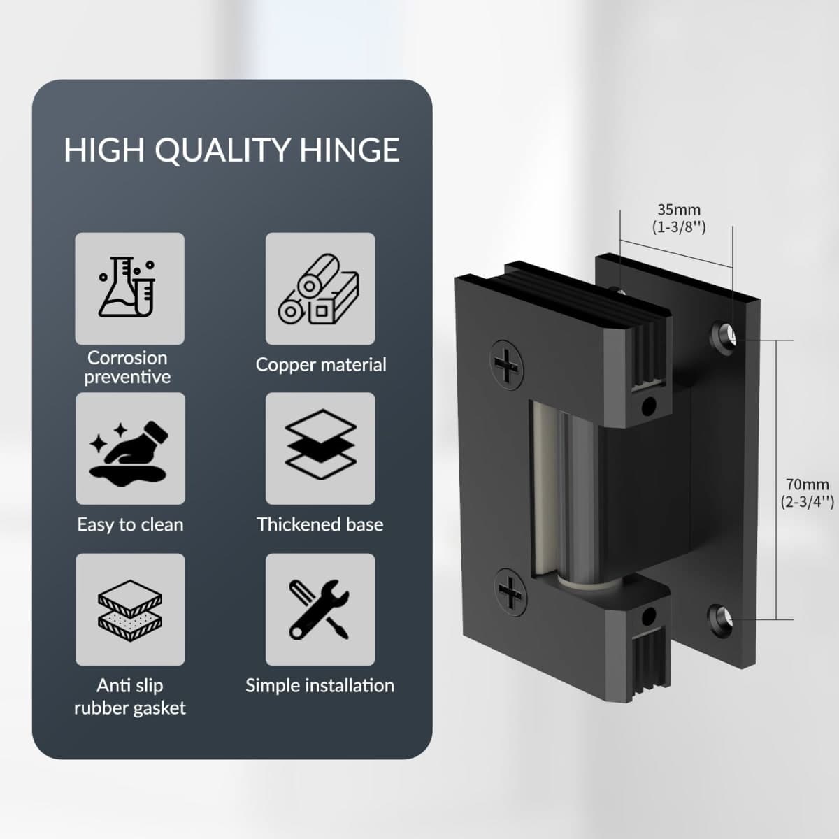 AatrixQuayn 90 Degree Glass Shower Door Hinges Heavy Duty Solid Brass, Shower Door Hardware Replacement for 5/16in (8mm) - 1/2in (12mm) Thickness Tempered Glass （Black, 90 Degree, 1 Pack thumbnail 3