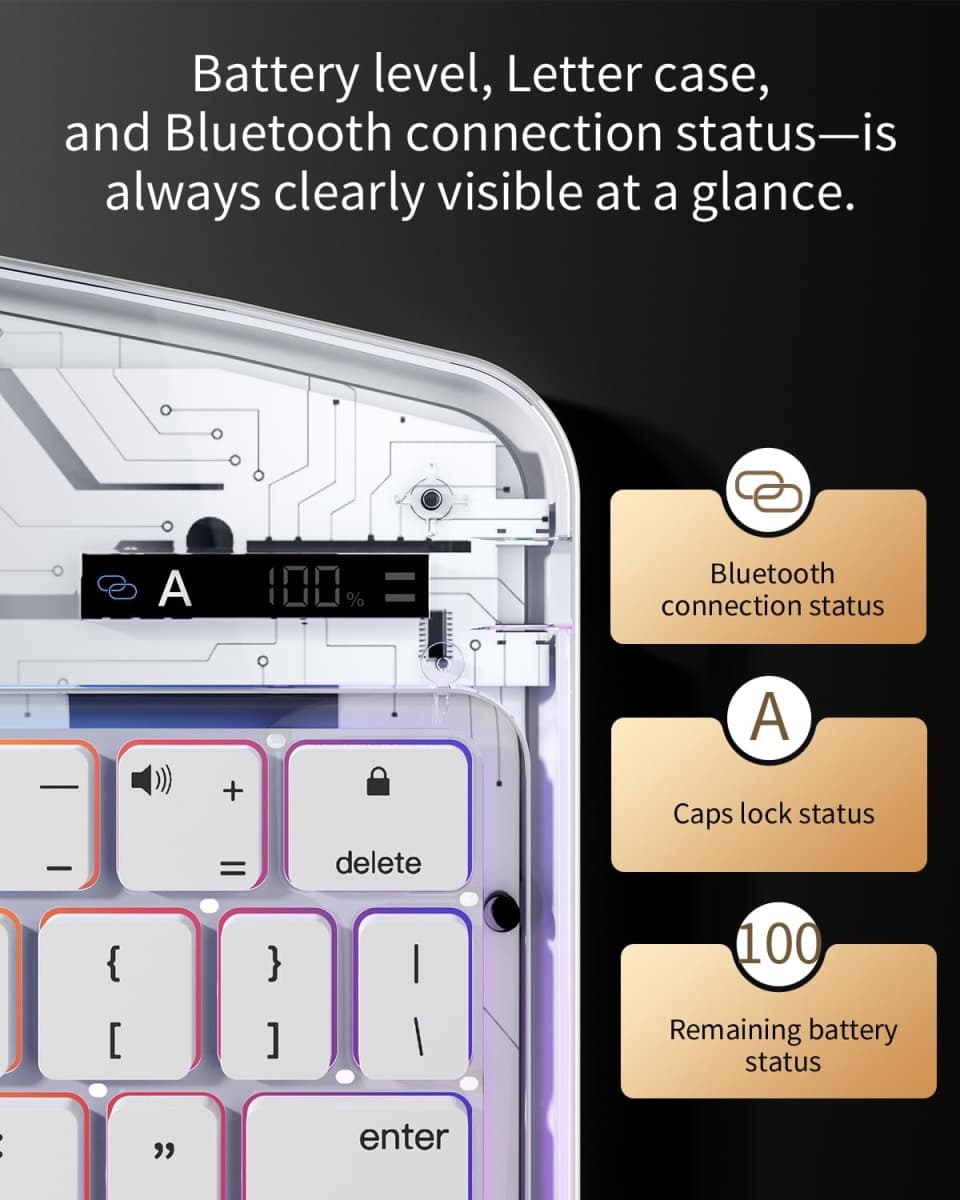 Keyboard Case for iPad Pro 13-inch (M5 2025 / M4 2024), Clear Wireless iPad Pro 13 Inch Case with Keyboard Multi-Touch Trackpad, Battery Level Visualization with 360° Rotatable & Pencil Holder, White thumbnail 3