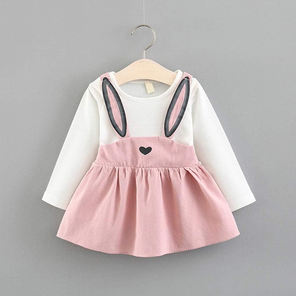 Toddler Kids Baby Girl Easter Outfit Long Sleeve Rabbit Style Dress Summer Clothes, Pink, 12-18 Months thumbnail 2