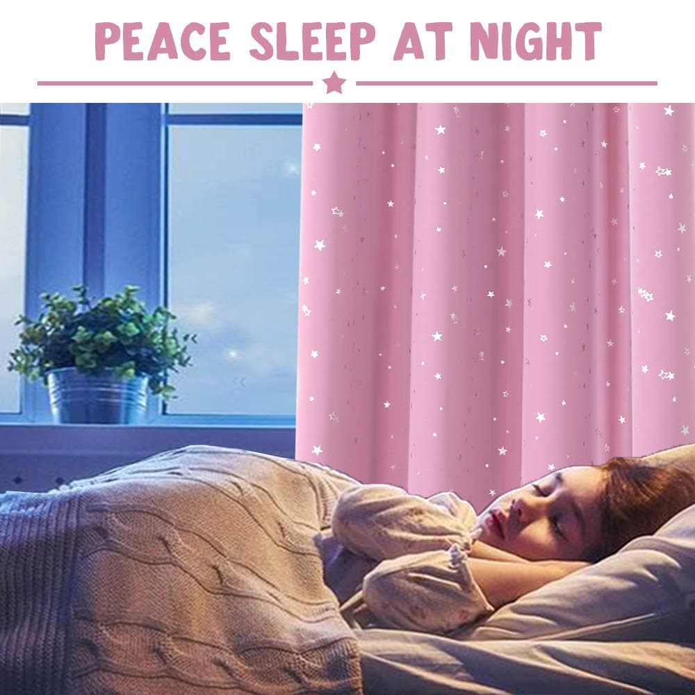 PrinceDeco Blackout Kids Curtains for Bedroom Thermal Insulated Silver Twinkle Star Curtains for Girls Antique Grommet Top Window Treatment 2 Panels Drapes for Nursery (52" W x 63" L, Pink/Silver) thumbnail 3