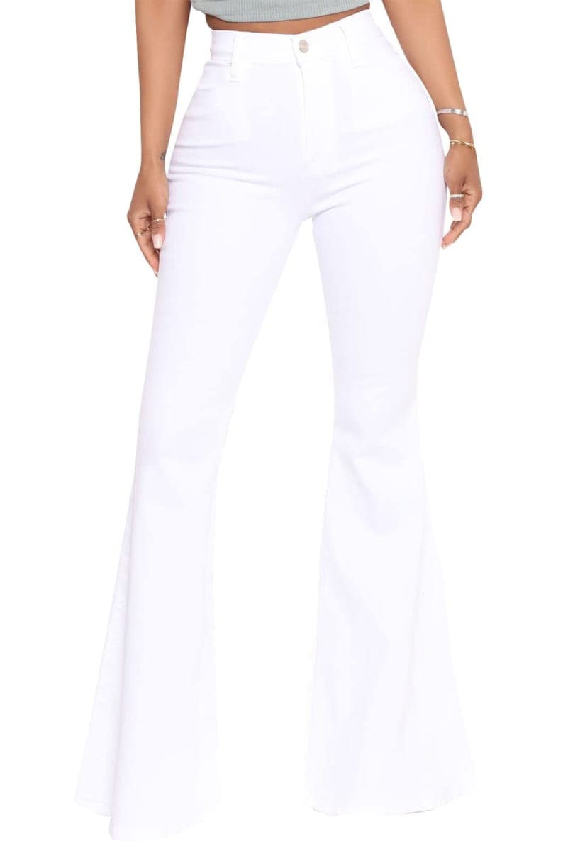BISUAL Women's Fashion High Rise Jeans Slimming Wide Leg Stretch Denim Flare Bellbottom Jeans, White 68, 8 — image 1