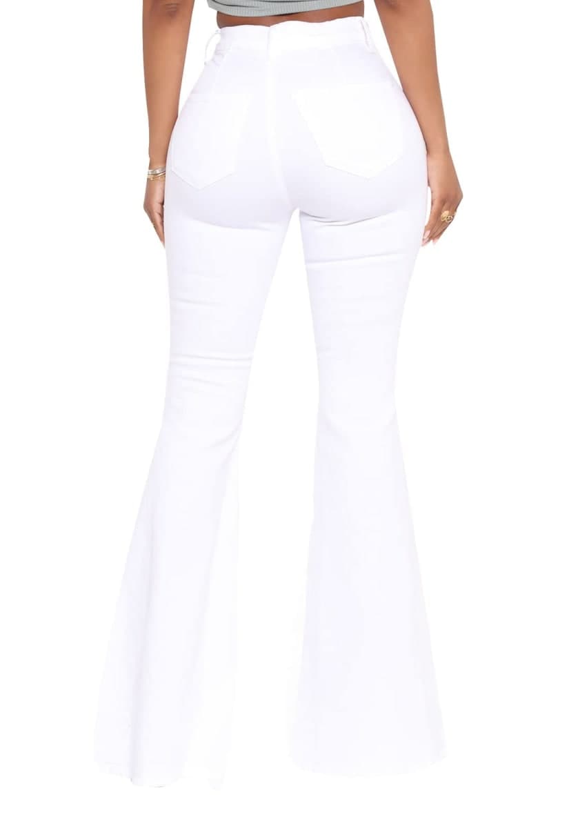 BISUAL Women's Fashion High Rise Jeans Slimming Wide Leg Stretch Denim Flare Bellbottom Jeans, White 68, 8 thumbnail 2
