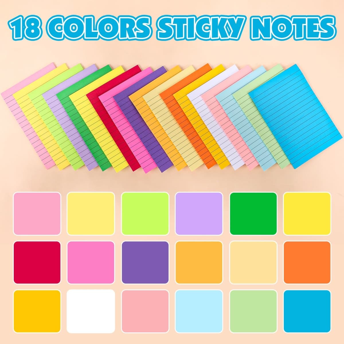 18 Pads Lined Sticky Notes, 18 Colors 4in x 6in Self Stick Note Pads, Strong Adhesive Sticky Note with Lines, Large Sticky Notes for School, Home, Office, 24 Sheets/Pad thumbnail 3