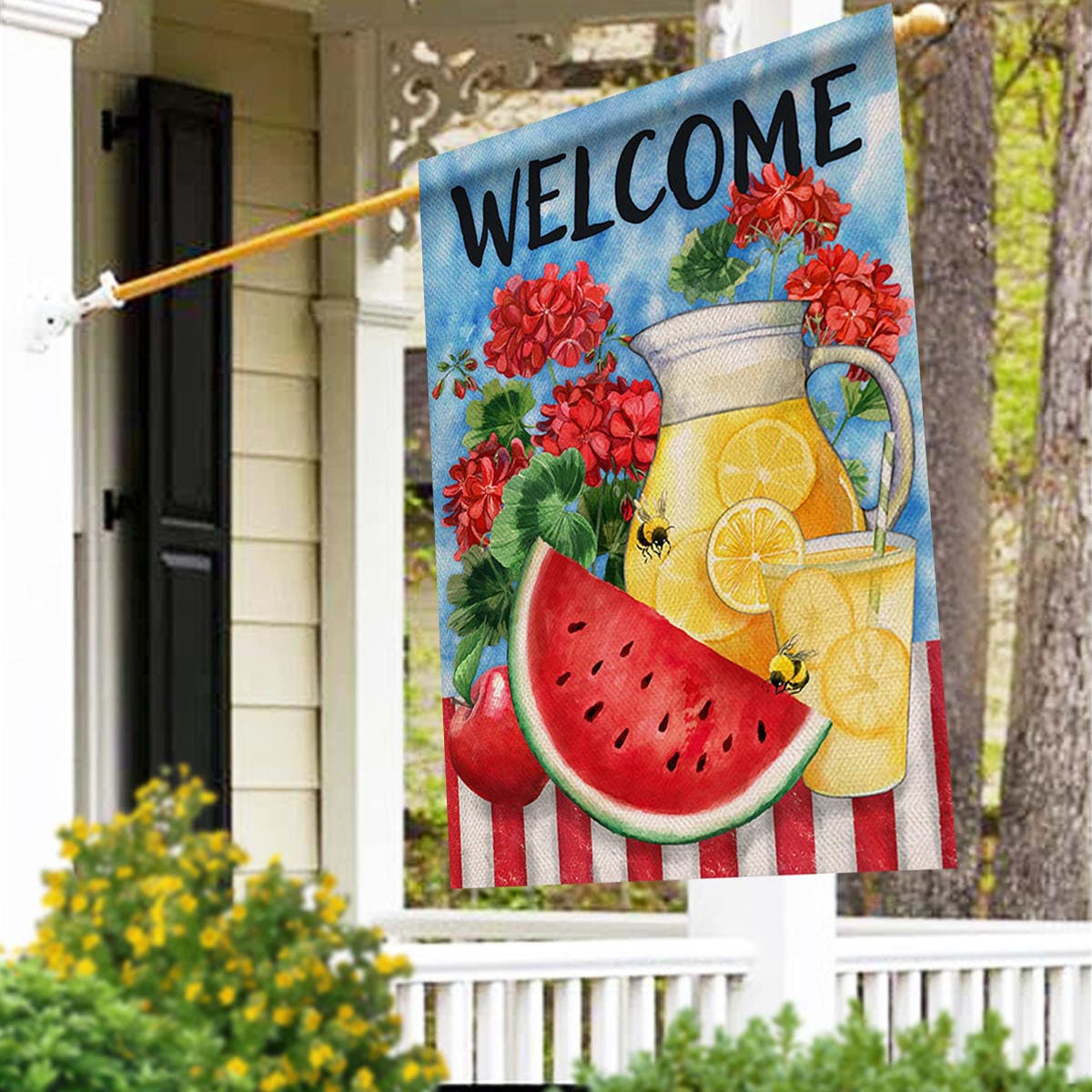 Furiaz Welcome Summer Watermelon Lemon Juice Large Decorative House Flag, Lemonade Geranium Flowers Garden Yard Outside Decorations Burlap Outdoor Decor Double Sided 28 x 40 thumbnail 4