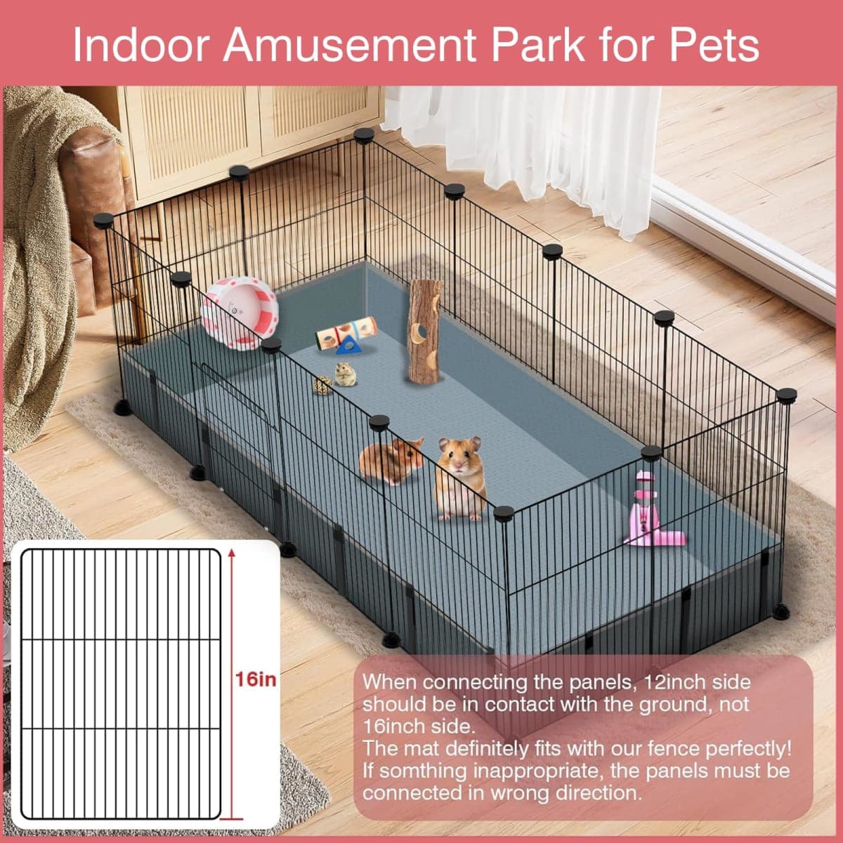 VISCOO 12 Panels Small Animal Playpen,Pet Playpen with Waterproof Mat,C&C Cage for Guinea Pigs,Puppy Play Pen,Bunny Playpen,Indoor Outdoor Portable Metal Wire Yard Fence thumbnail 4