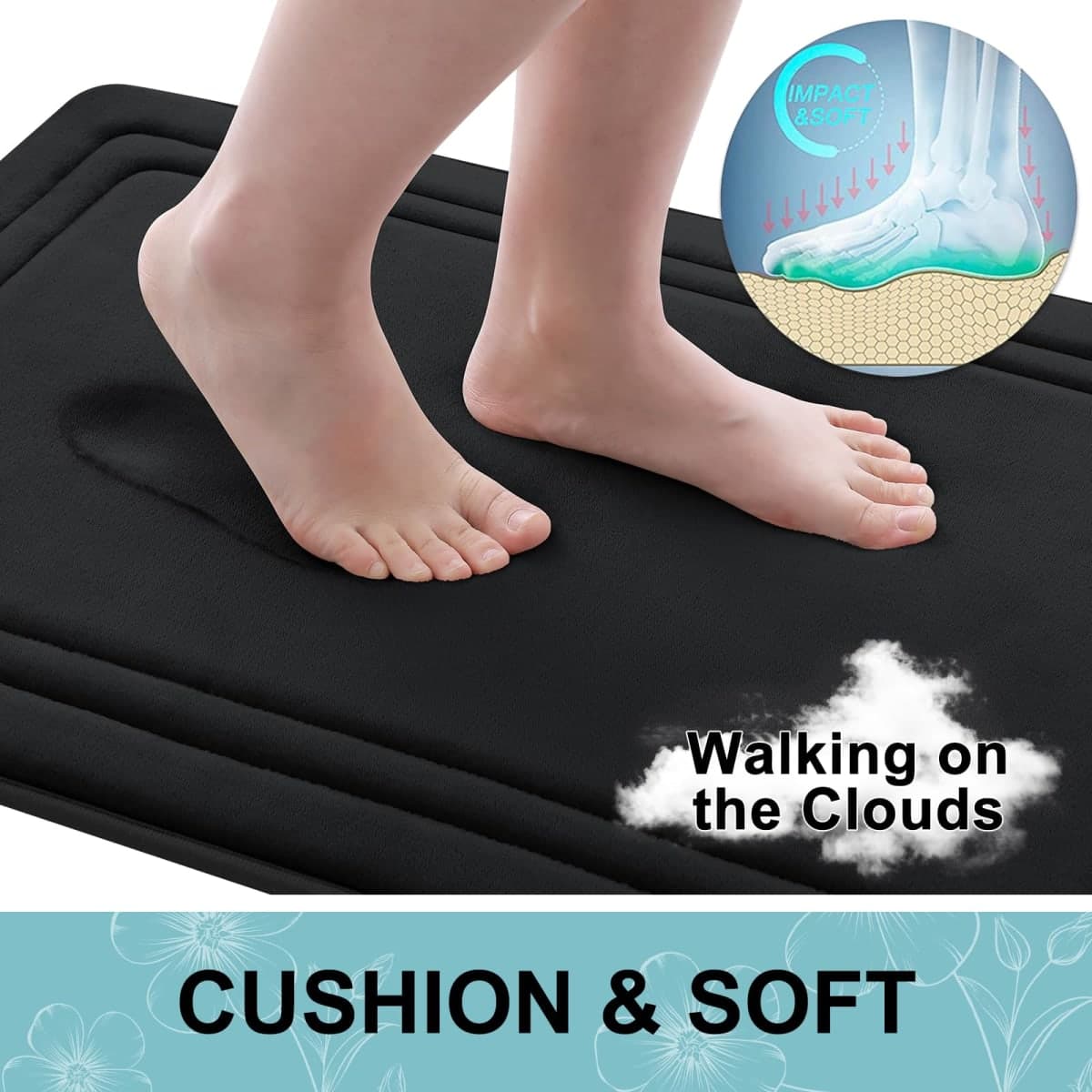 Grandaily Memory Foam Bath Mat Rug 30x20, Ultra Soft, Non-Slip and Absorbent Bathroom Rugs, Machine Wash Dry, Comfortable Bath Rug Carpet for Bathroom Floor, Tub and Shower, Black thumbnail 4