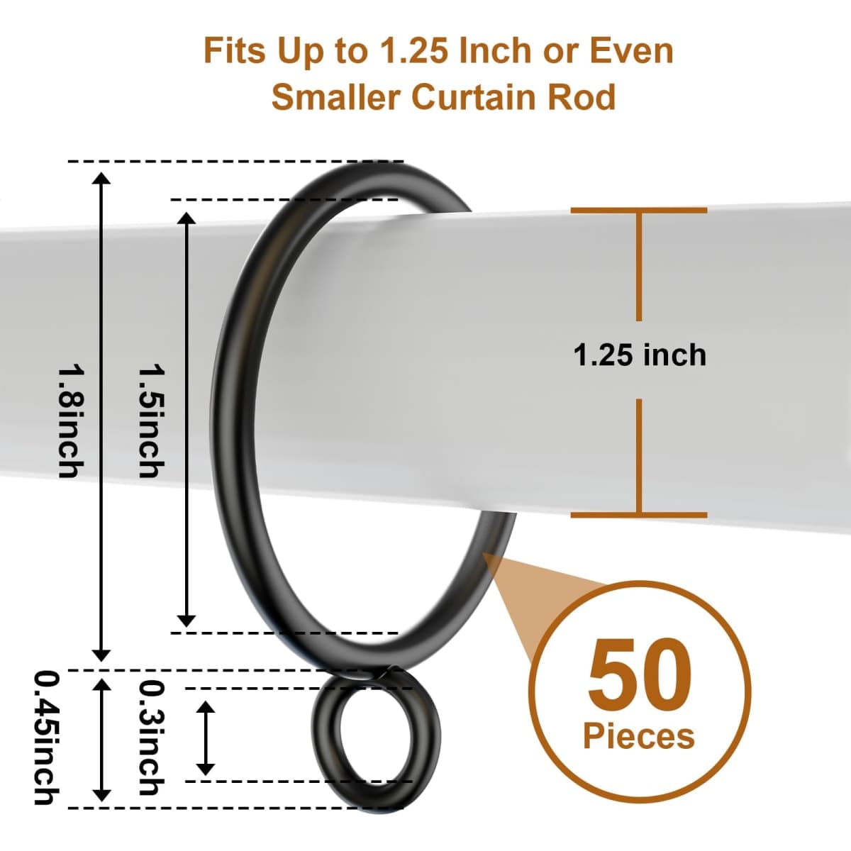 GASRONS 50 Pack Metal Curtain Rings with Eyelets, 1.5 inch Inner Diameter Drapery Rings Apply for Curtain Rods(Fits Up to 1 1/4-Inch Rod) thumbnail 2