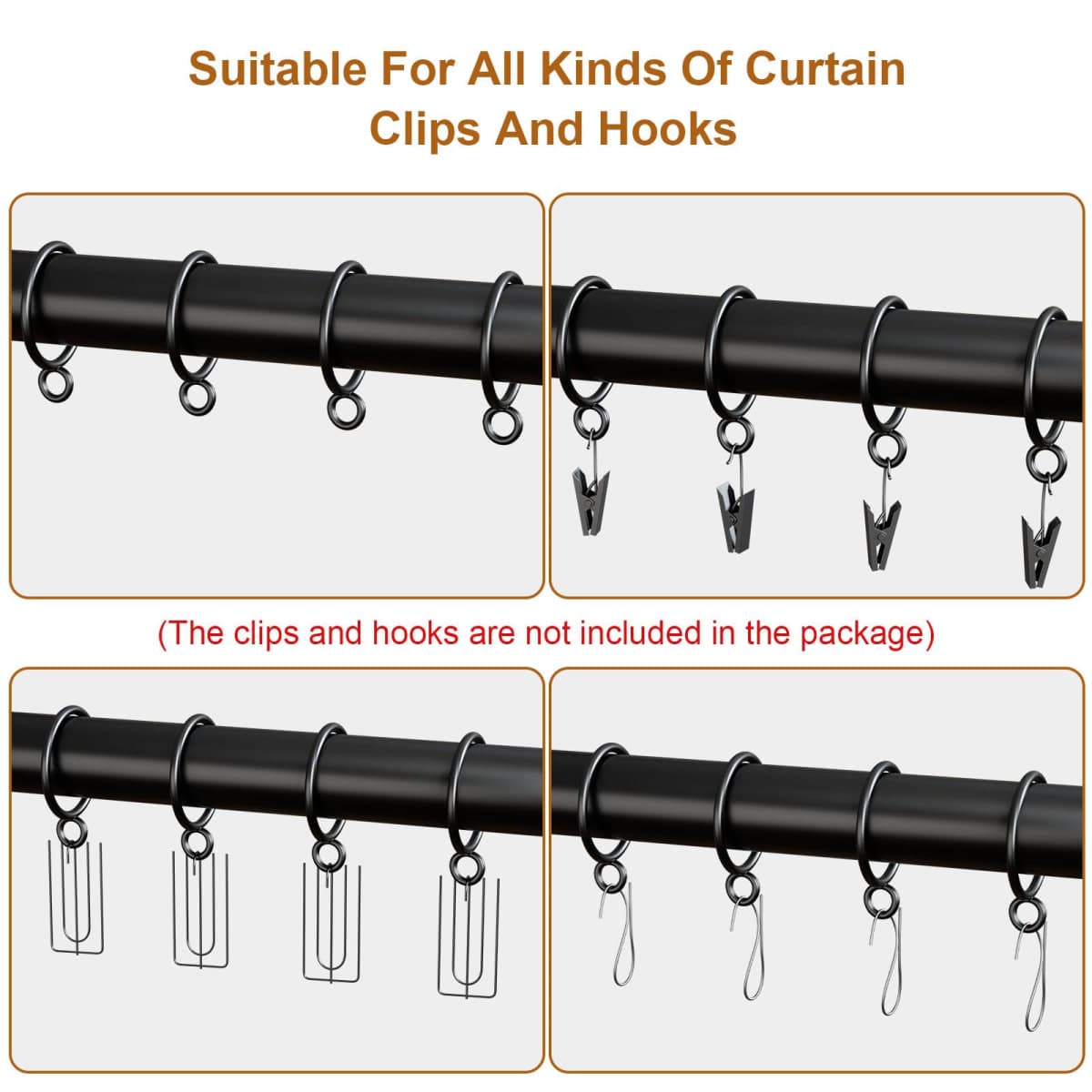 GASRONS 50 Pack Metal Curtain Rings with Eyelets, 1.5 inch Inner Diameter Drapery Rings Apply for Curtain Rods(Fits Up to 1 1/4-Inch Rod) thumbnail 3